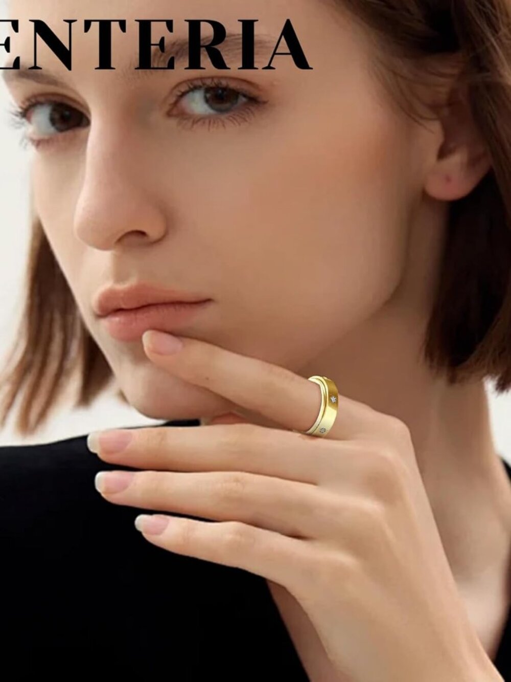 Anxiety Ring for Women Men Fidget Spinner Ring with Cubic Zircon Gold/Silver Sta - Picture 4 of 6